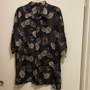 Axcess Mens Button Down Shirt XXL 2XL Brown Leaf Leaves Tropical Print Hawaiian